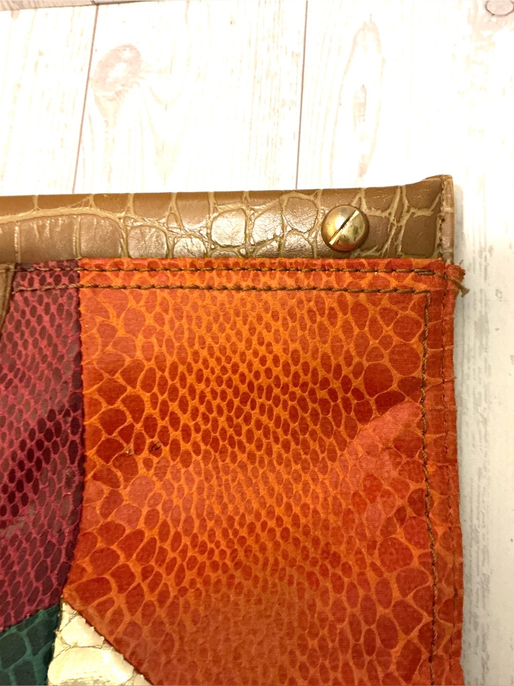 Nine West Multicolor Faux Snake Print Patchwork Clutch with Gold Accents - Picture 6 of 12